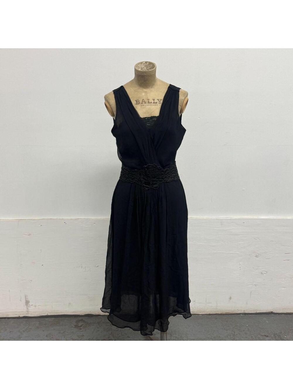 Vintage Black Beaded Silk & Lace Cocktail Dress